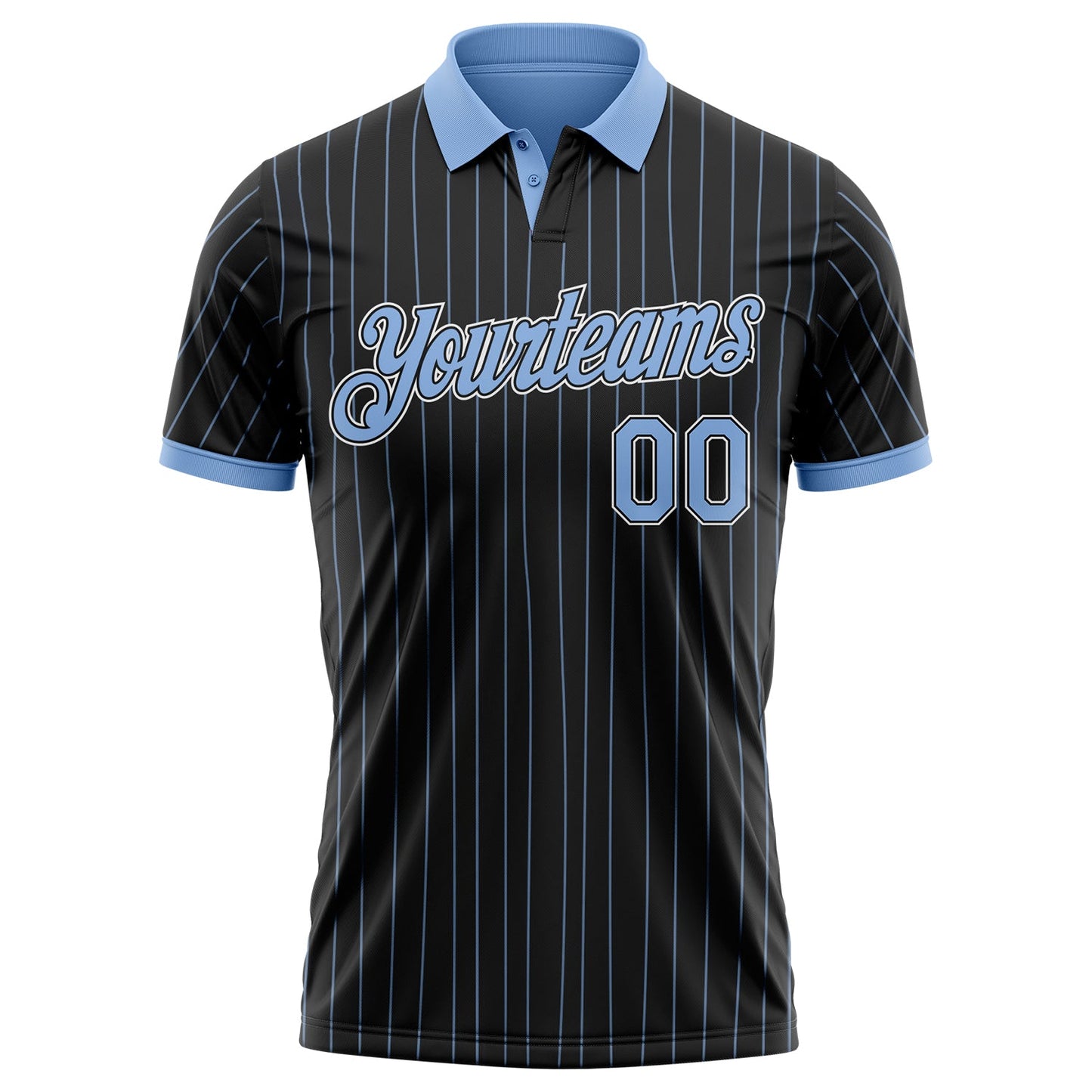 Custom Black Light Blue Pinstripe-White Performance Polo Shirt view 2