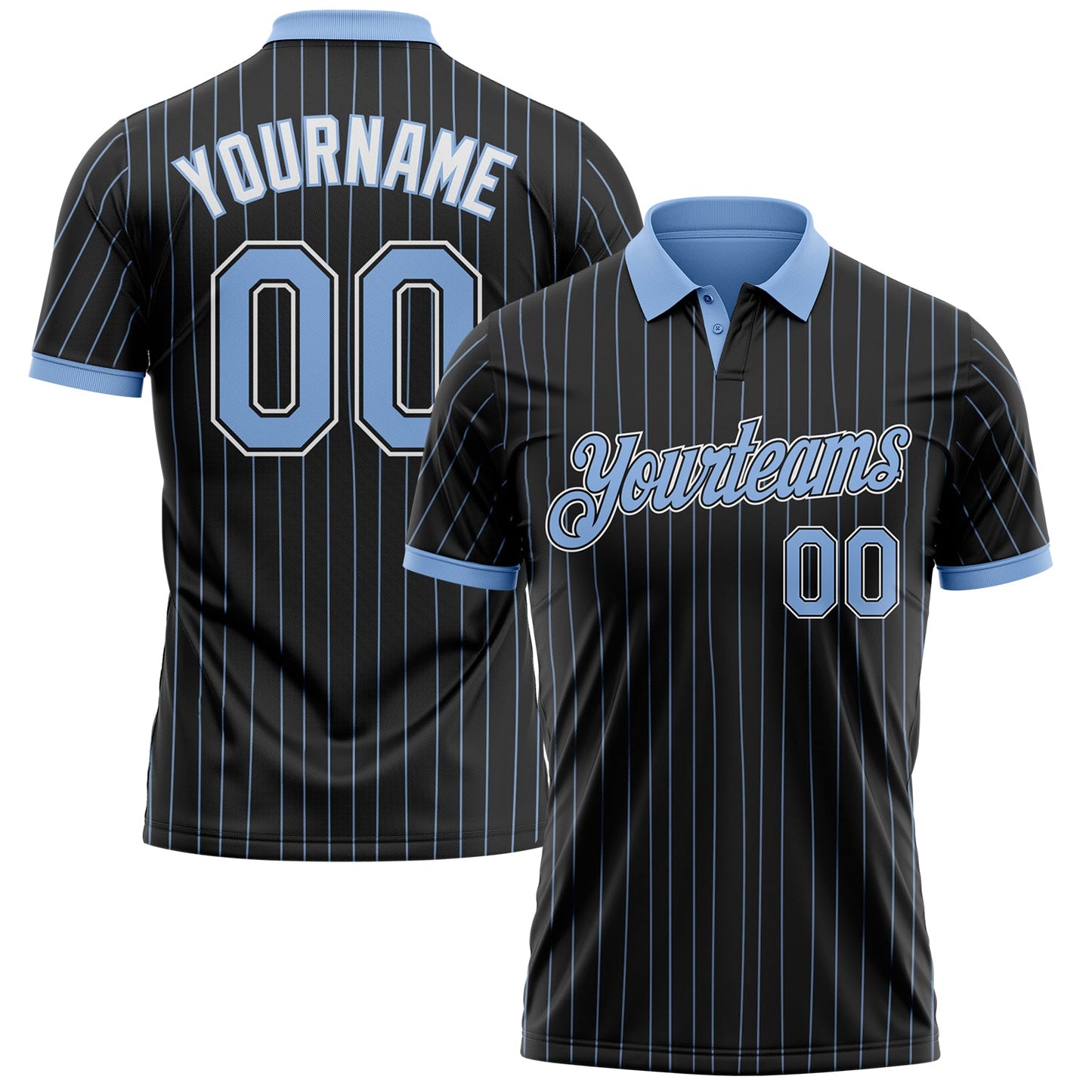 Custom Black Light Blue Pinstripe-White Performance Polo Shirt - Main View
