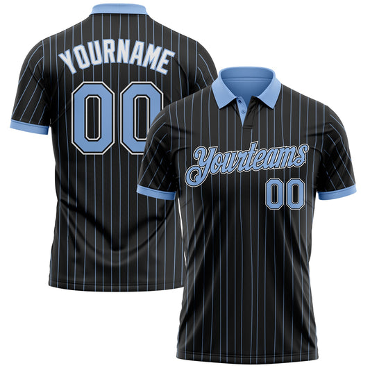 Custom Black Light Blue Pinstripe-White Performance Polo Shirt - Main View