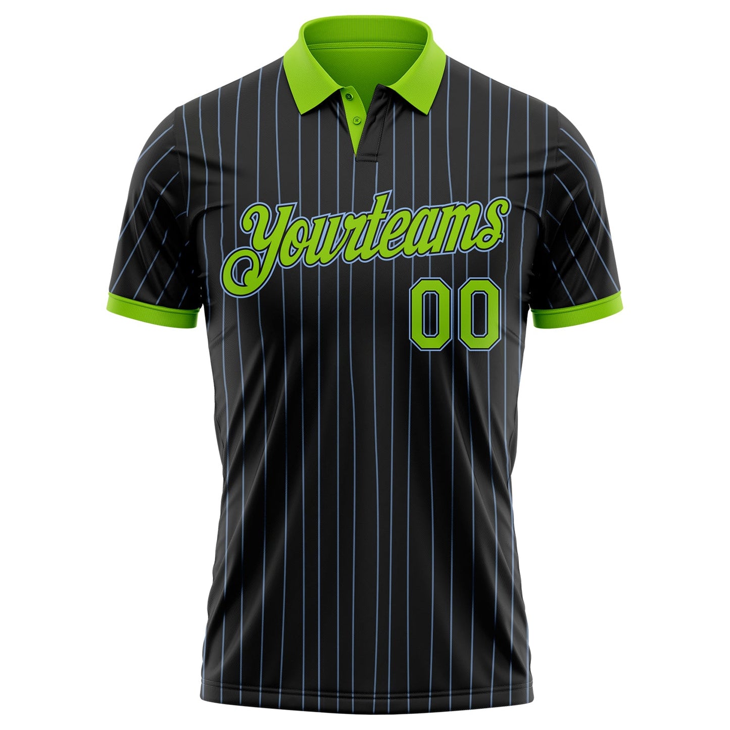 Custom Black Light Blue Pinstripe Neon Green-Light Blue Performance Polo Shirt view 2