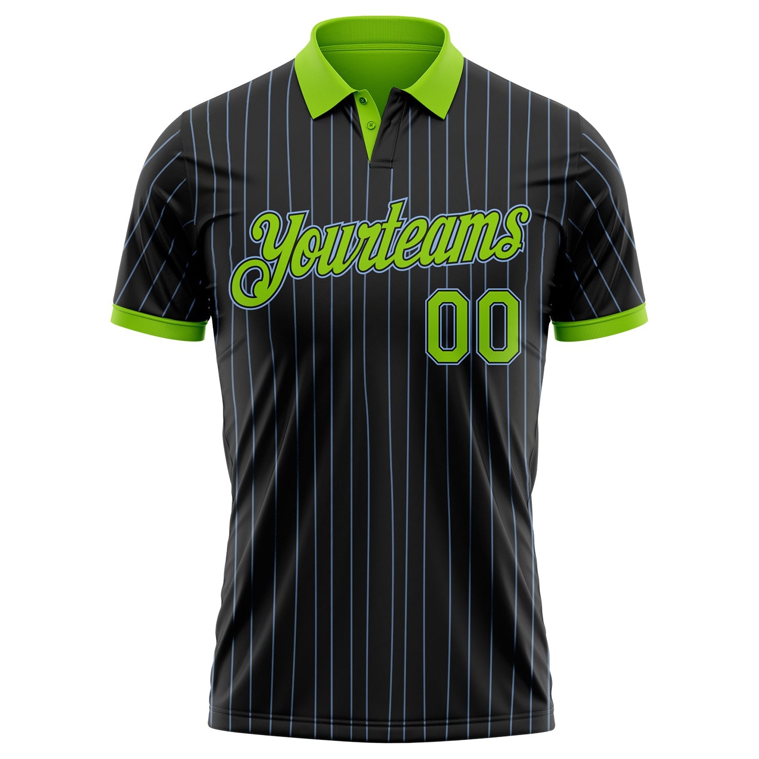 Custom Black Light Blue Pinstripe Neon Green-Light Blue Performance Polo Shirt view 2