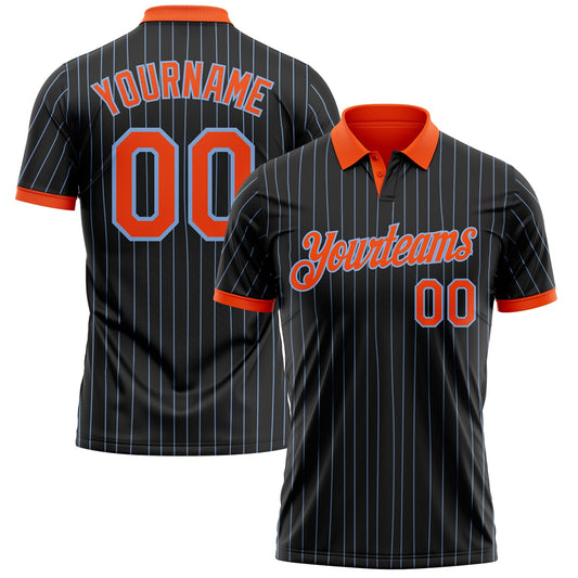 Custom Black Light Blue Pinstripe-Orange Performance Polo Shirt - Main View