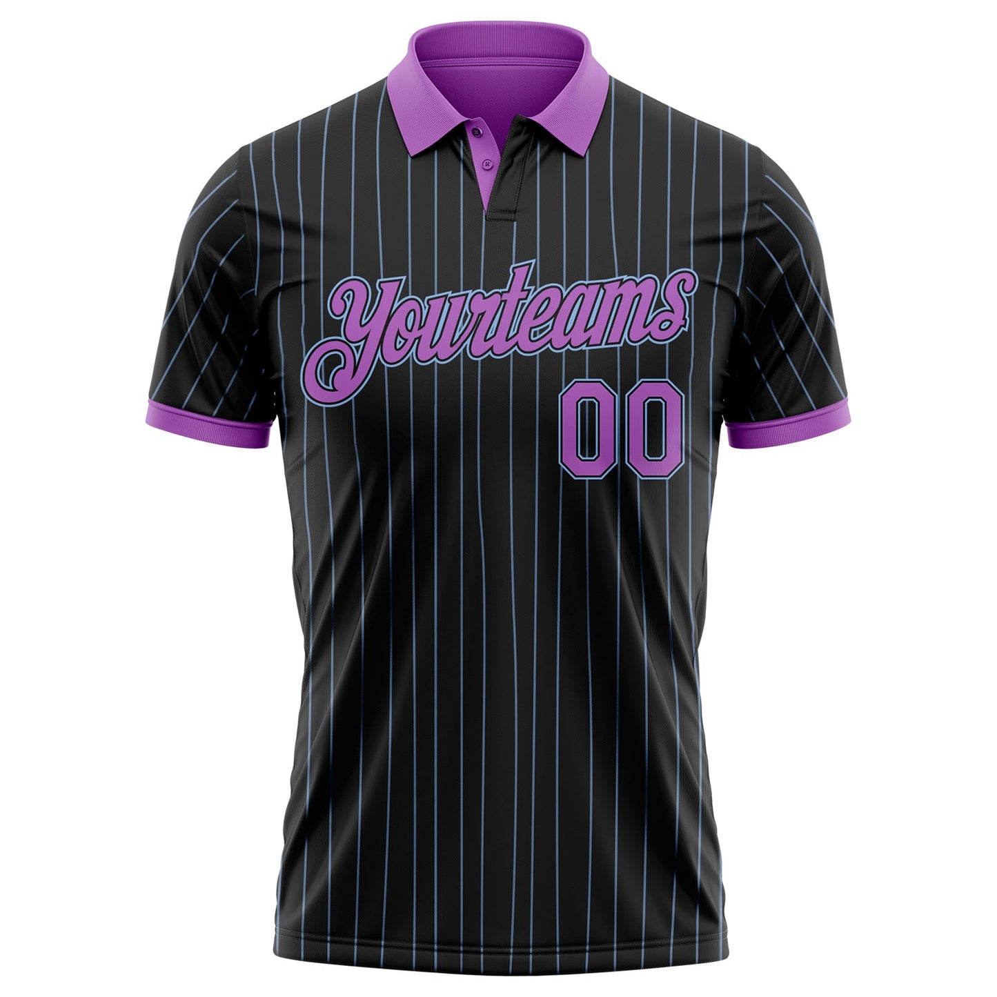 Custom Black Light Blue Pinstripe-Medium Purple Performance Polo Shirt view 2