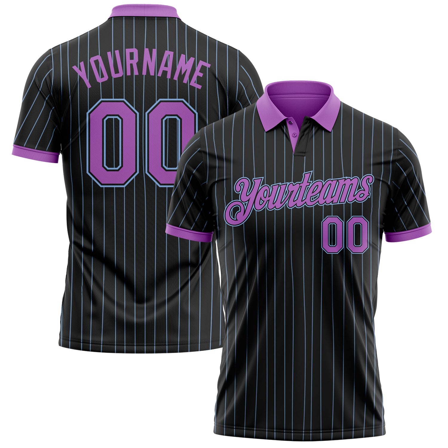 Custom Black Light Blue Pinstripe-Medium Purple Performance Polo Shirt - Main View