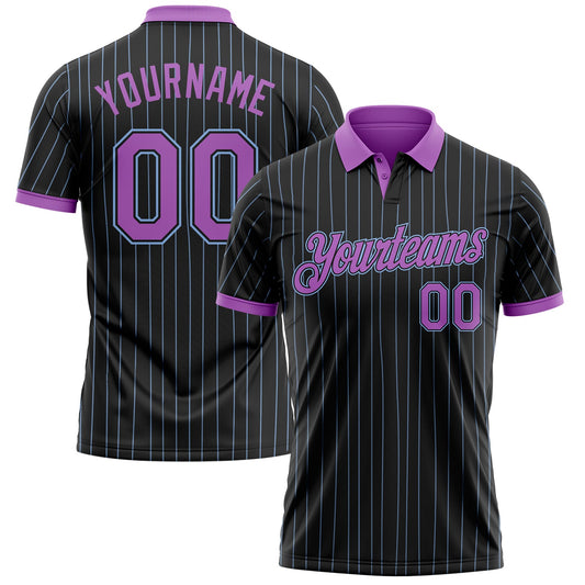 Custom Black Light Blue Pinstripe-Medium Purple Performance Polo Shirt - Main View