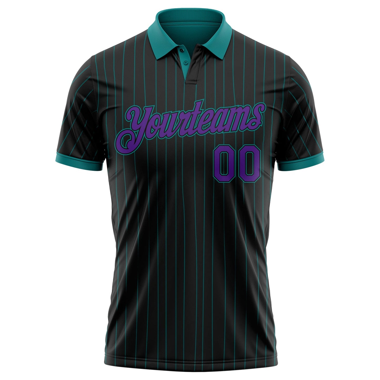 Custom Black Teal Pinstripe-Purple Performance Polo Shirt view 2