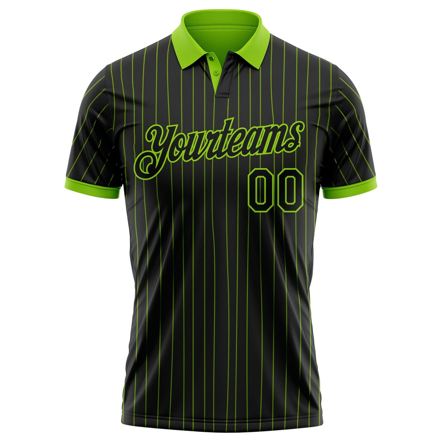 Custom Black Neon Green Pinstripe-Neon Green Performance Polo Shirt view 2