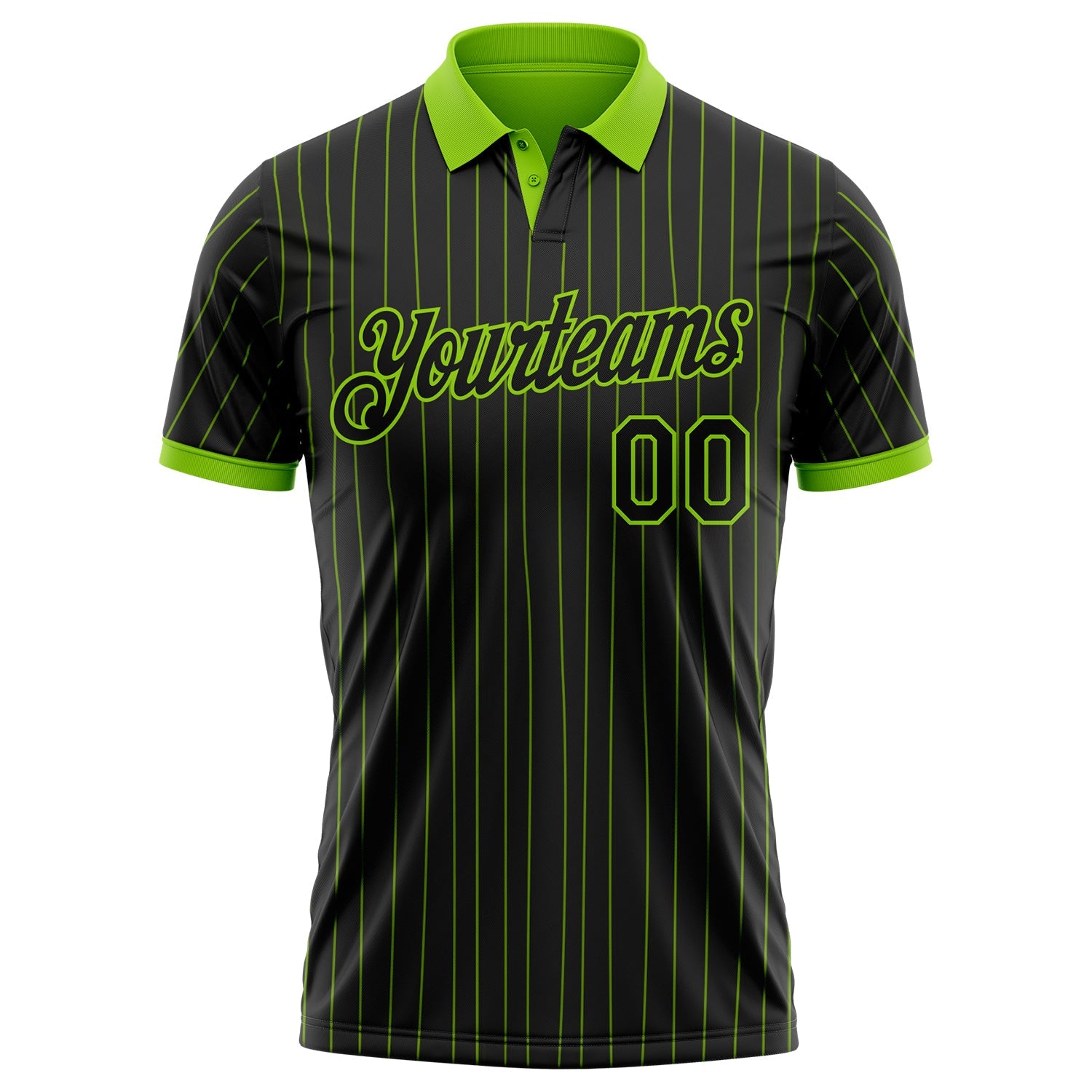 Custom Black Neon Green Pinstripe-Neon Green Performance Polo Shirt view 2