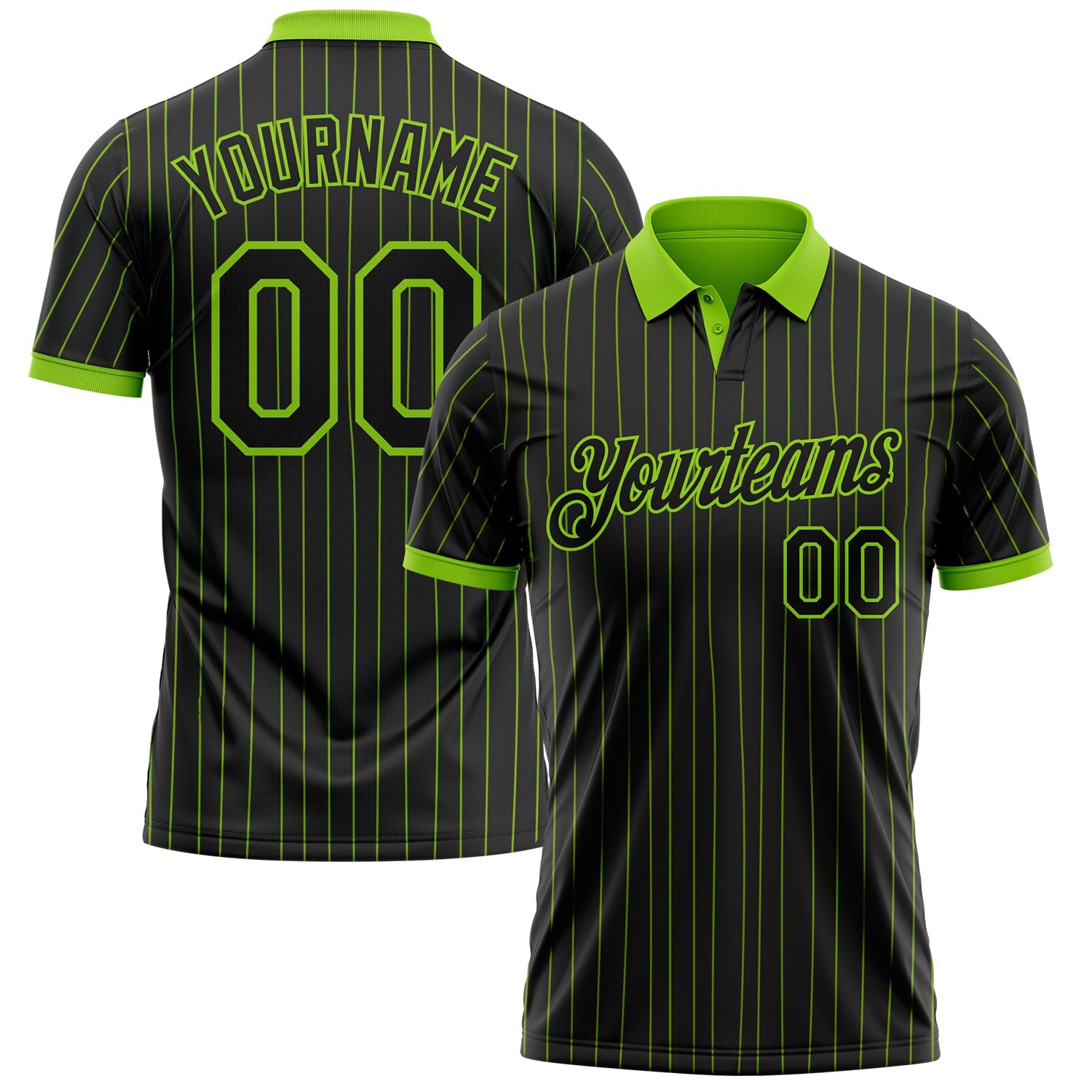 Custom Black Neon Green Pinstripe-Neon Green Performance Polo Shirt - Main View