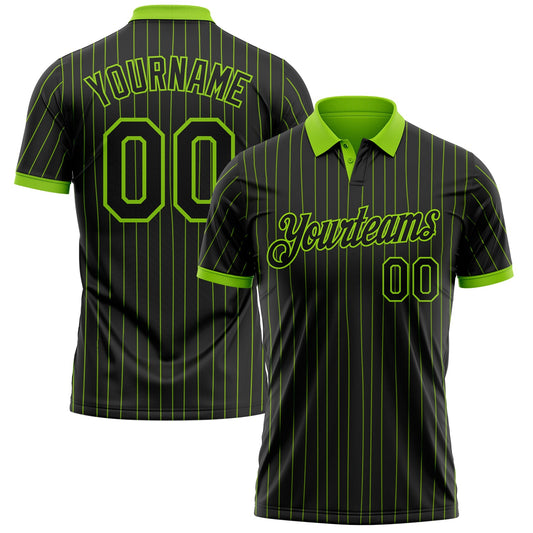 Custom Black Neon Green Pinstripe-Neon Green Performance Polo Shirt - Main View