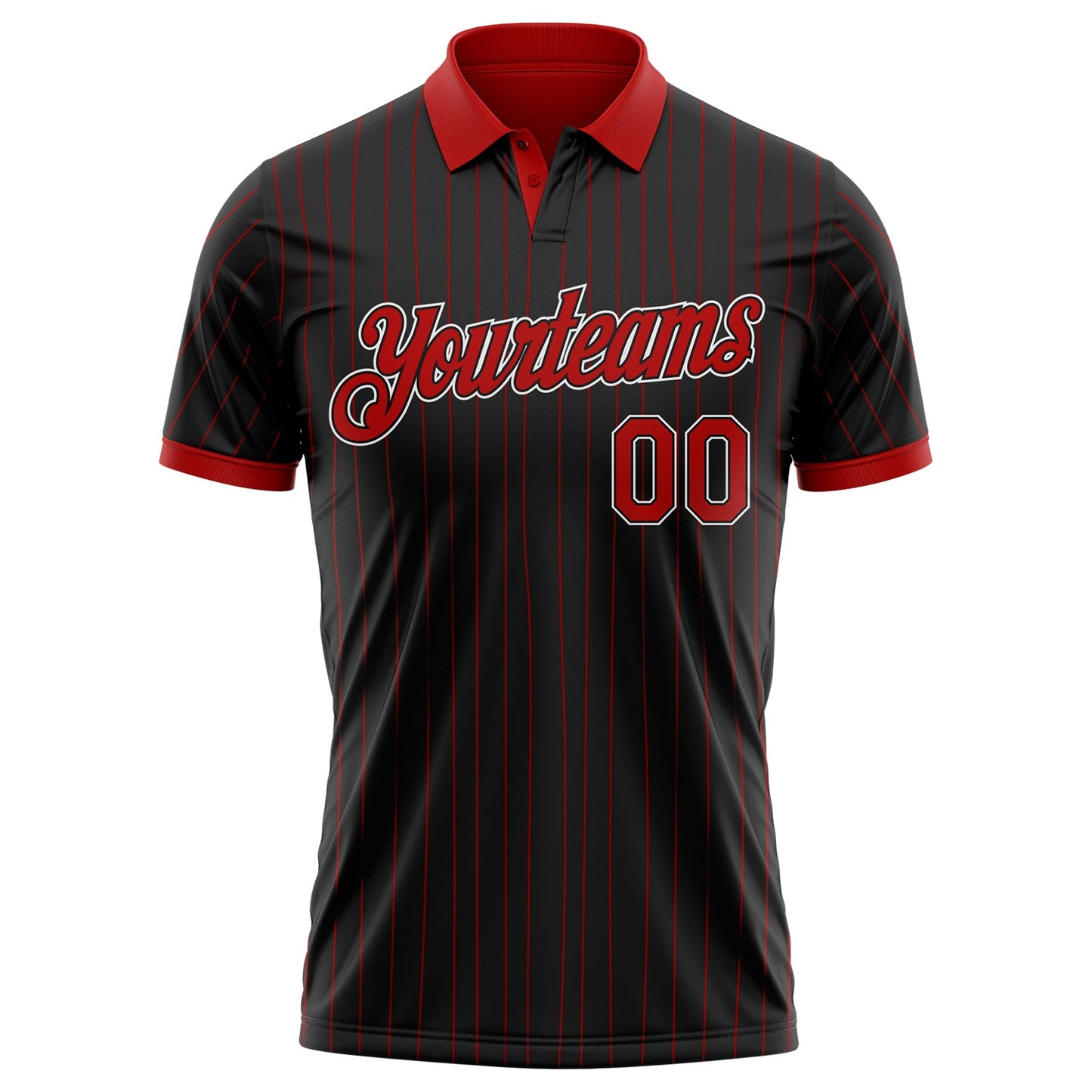 Custom Black Red Pinstripe-White Performance Polo Shirt view 2