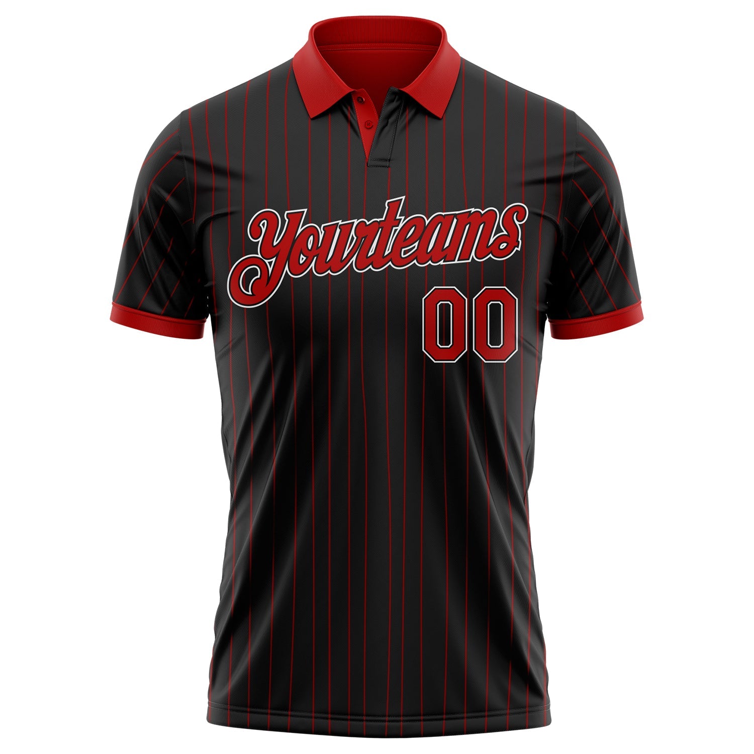 Custom Black Red Pinstripe-White Performance Polo Shirt view 2