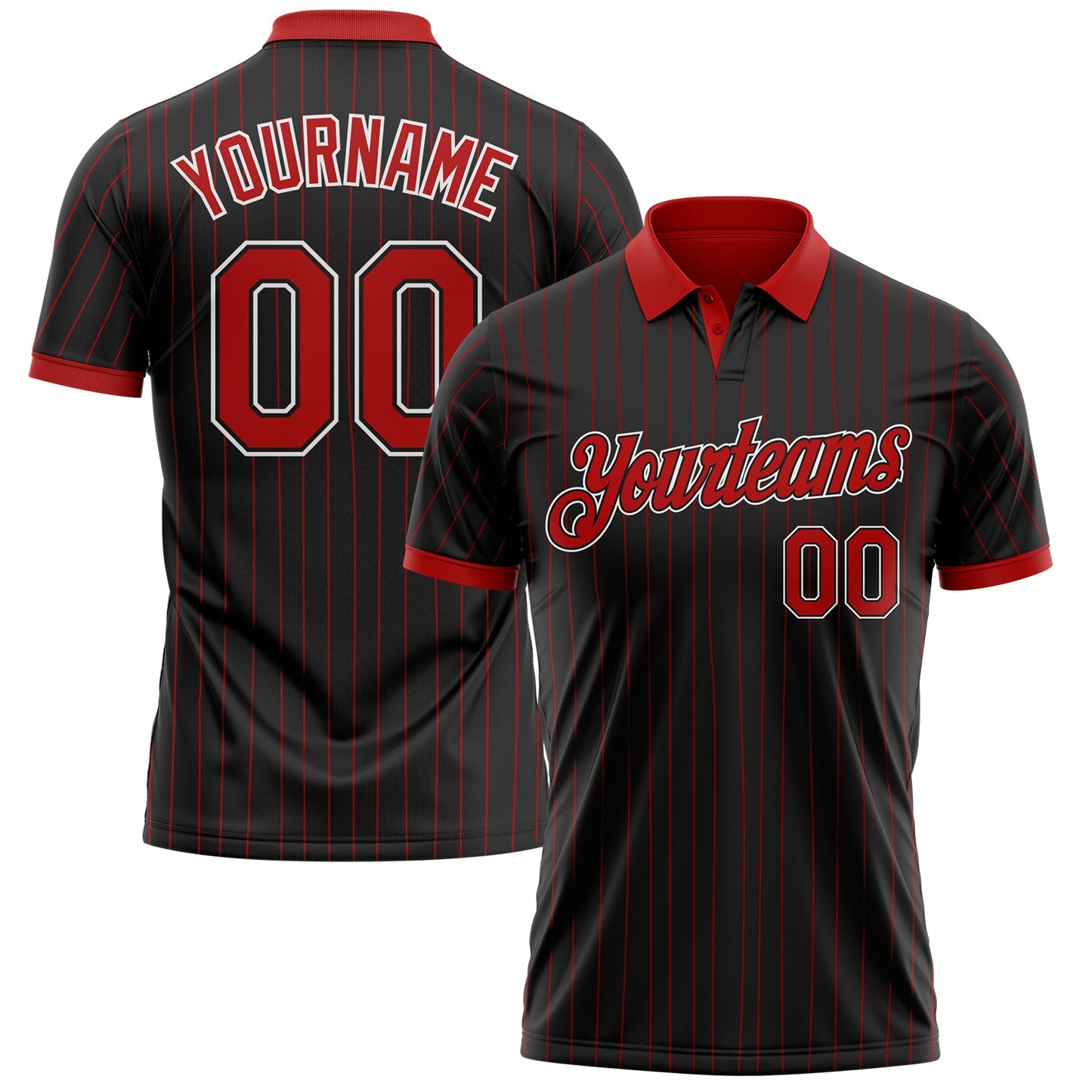 Custom Black Red Pinstripe-White Performance Polo Shirt - Main View