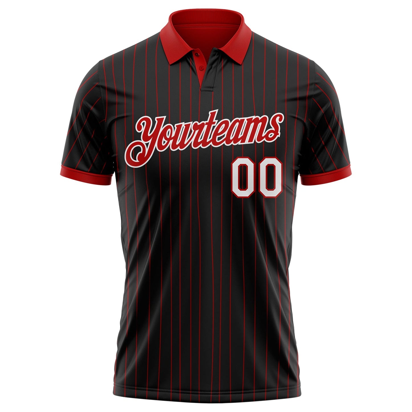Custom Black Red Pinstripe-White Performance Polo Shirt view 2