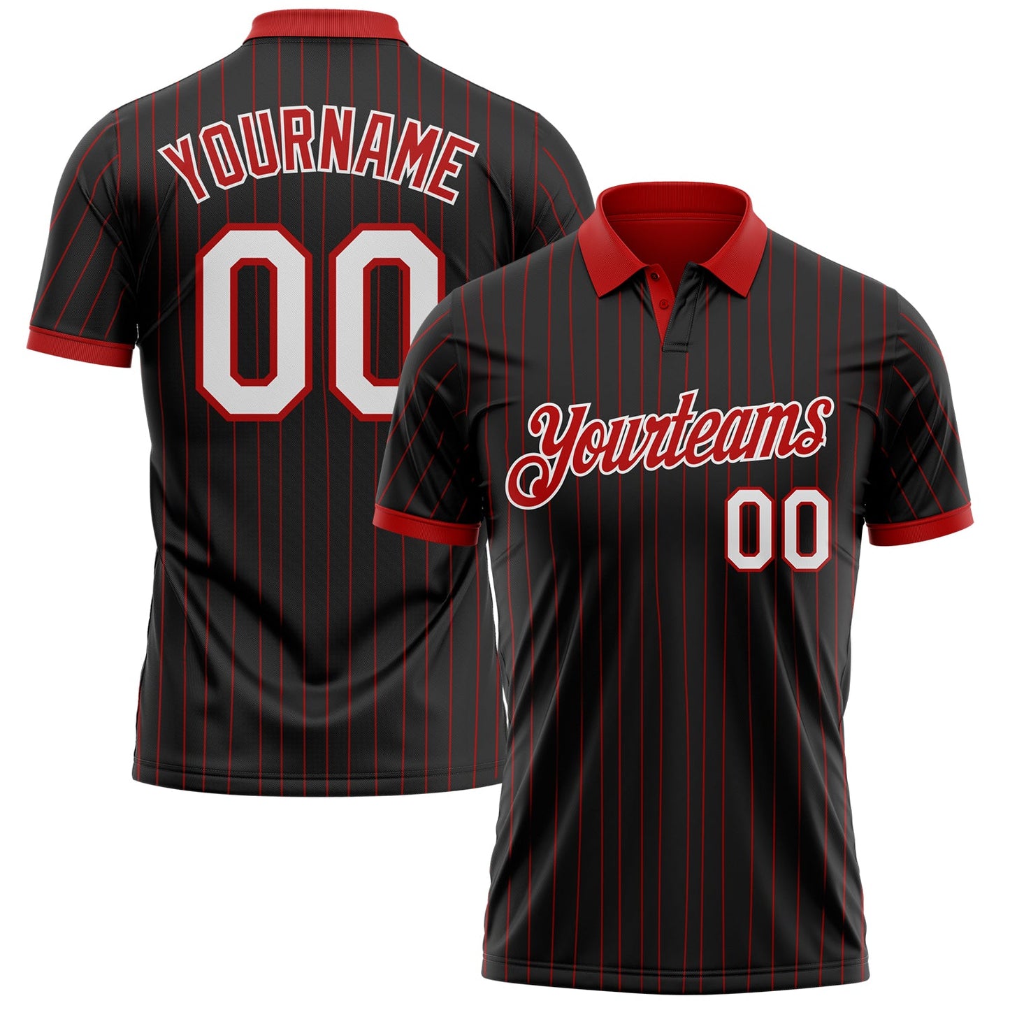 Custom Black Red Pinstripe-White Performance Polo Shirt - Main View