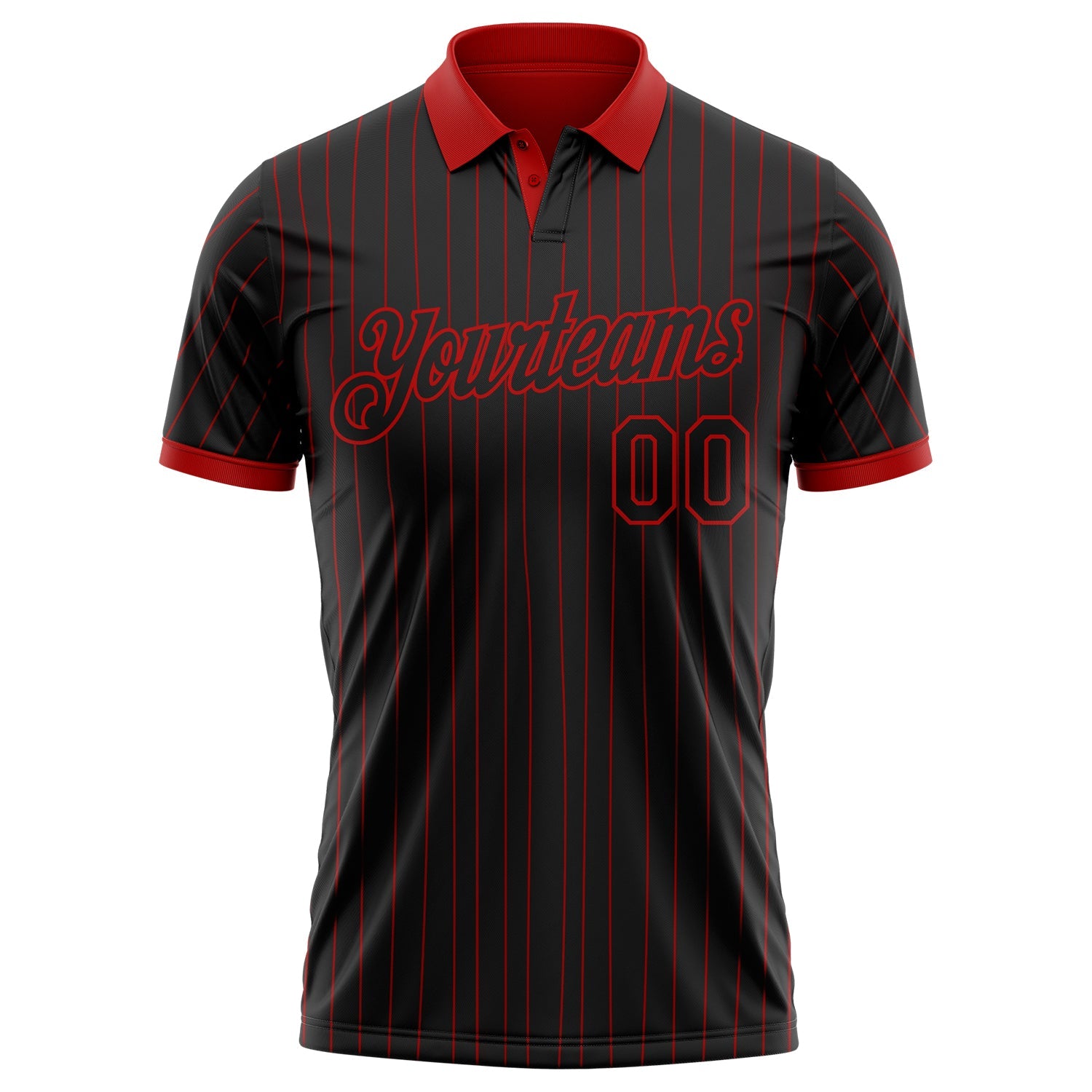 Custom Black Red Pinstripe-Red Performance Polo Shirt view 2
