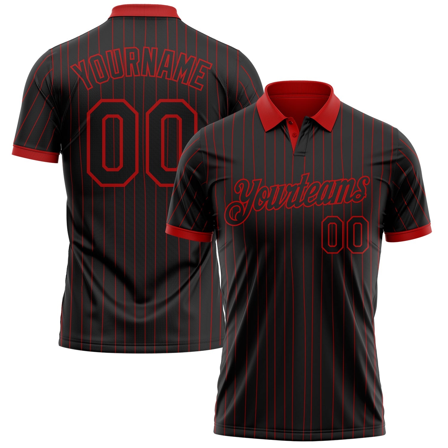 Custom Black Red Pinstripe-Red Performance Polo Shirt - Main View