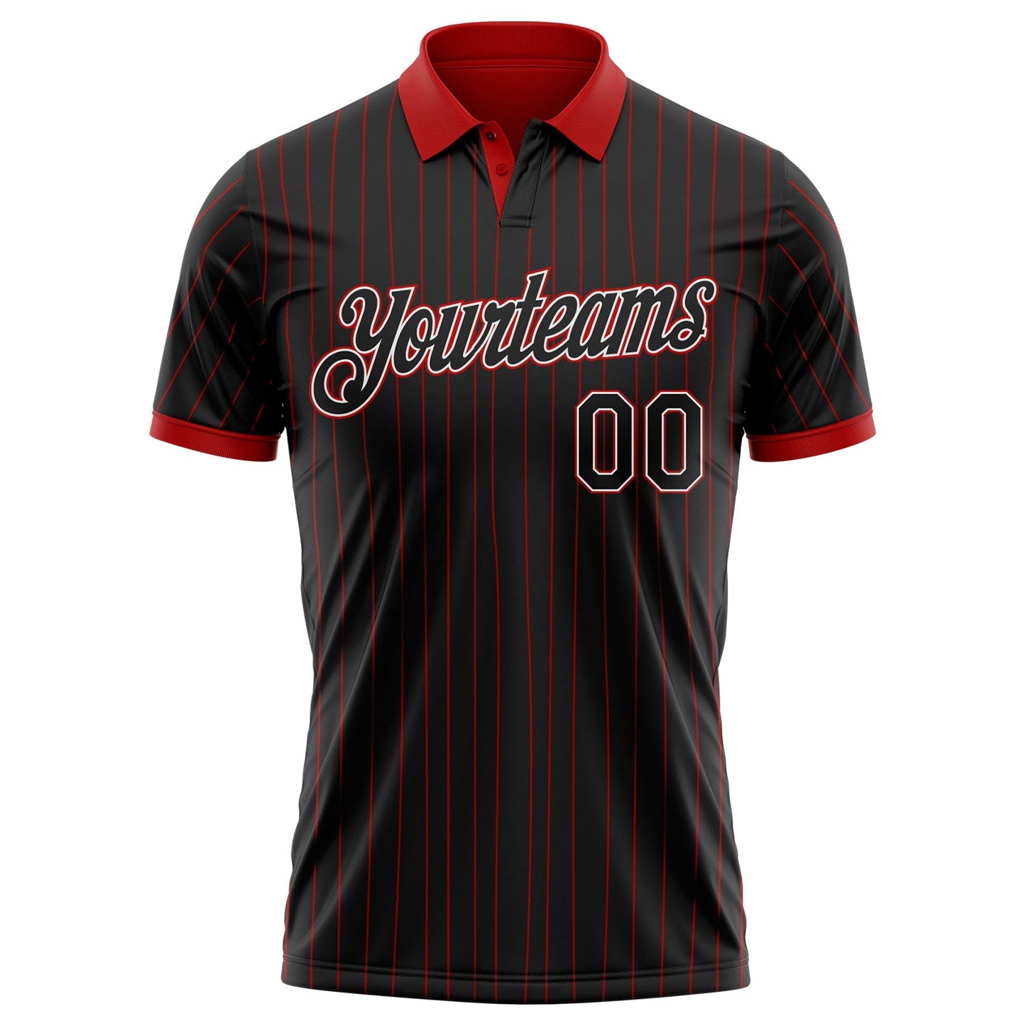 Custom Black Red Pinstripe-White Performance Polo Shirt view 2