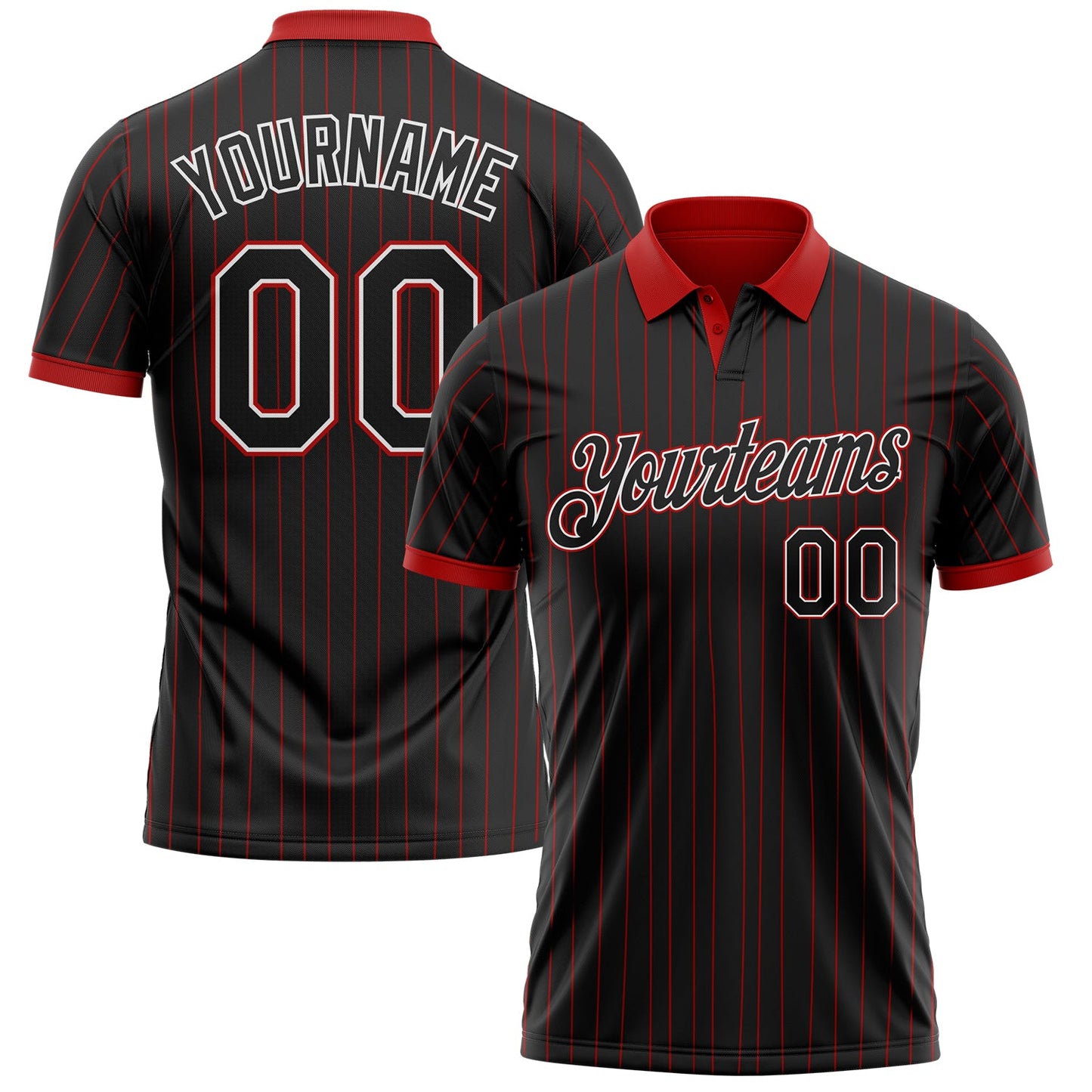 Custom Black Red Pinstripe-White Performance Polo Shirt - Main View