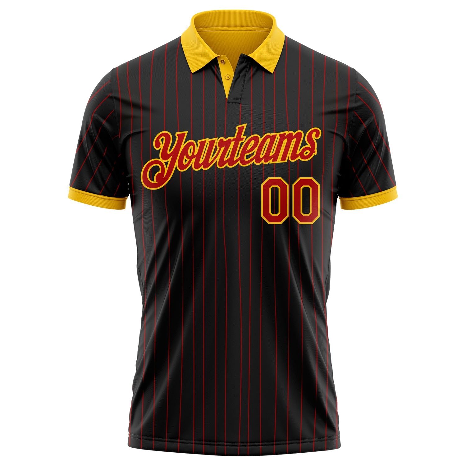 Custom Black Red Pinstripe-Yellow Performance Polo Shirt view 2