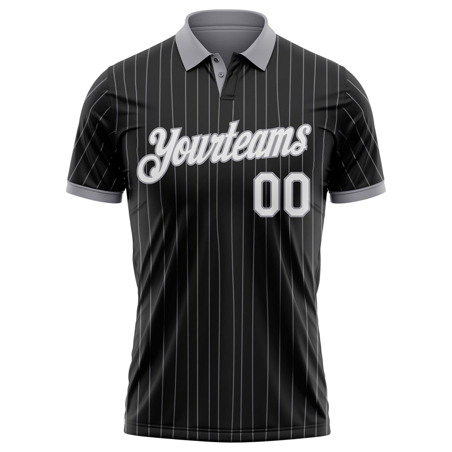 Custom Black Gray Pinstripe-White Performance Polo Shirt view 2