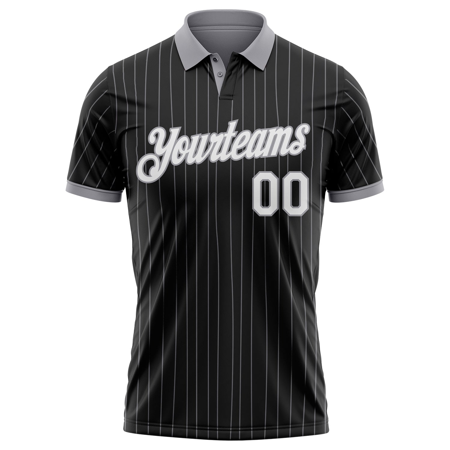 Custom Black Gray Pinstripe-White Performance Polo Shirt view 2