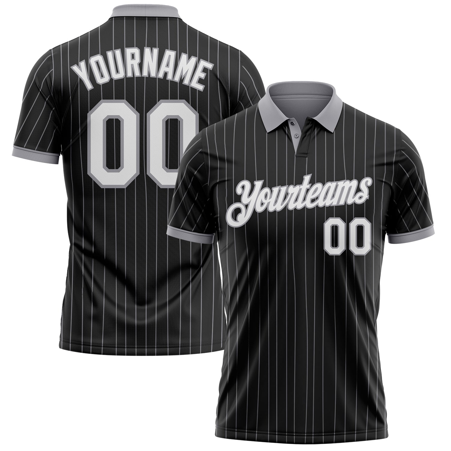 Custom Black Gray Pinstripe-White Performance Polo Shirt - Main View
