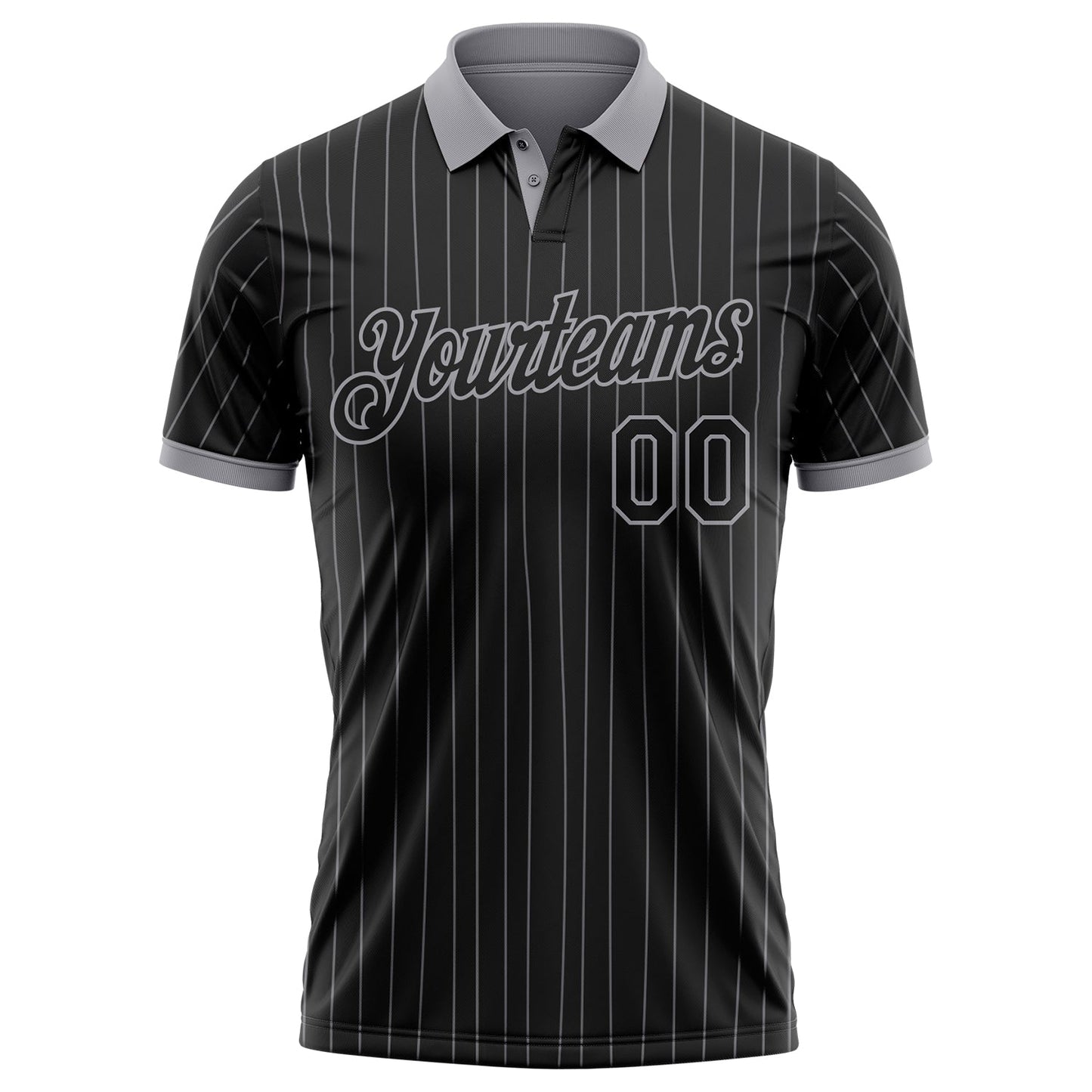 Custom Black Gray Pinstripe-Gray Performance Polo Shirt view 2