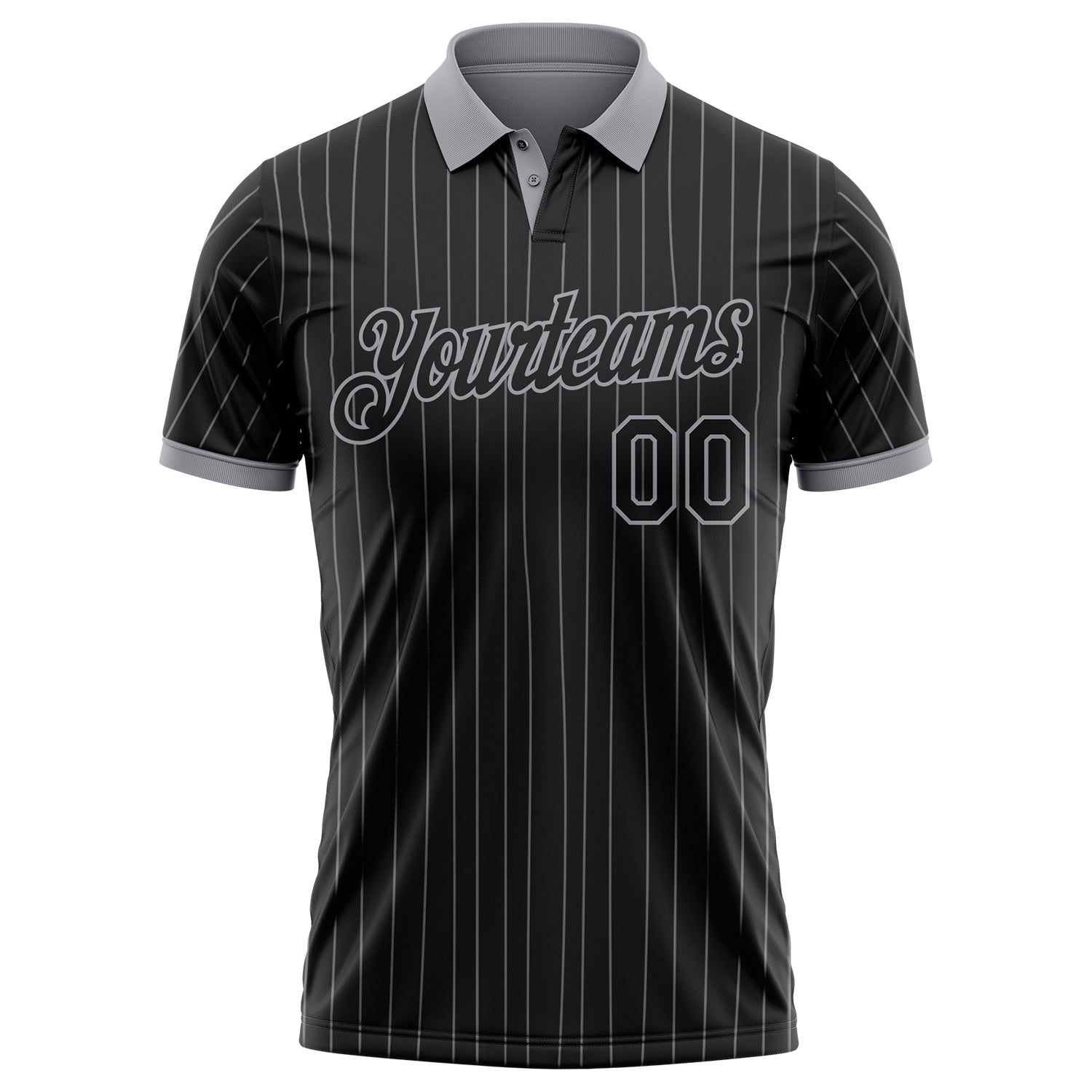 Custom Black Gray Pinstripe-Gray Performance Polo Shirt view 2