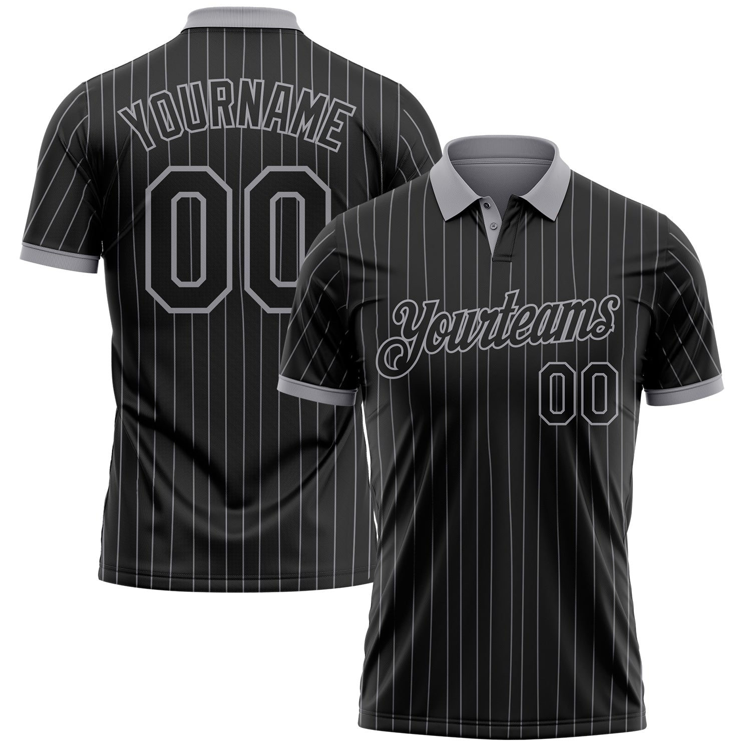 Custom Black Gray Pinstripe-Gray Performance Polo Shirt - Main View