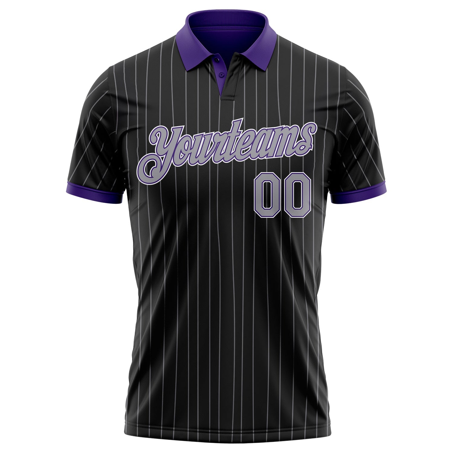 Custom Black Gray Pinstripe Purple-White Performance Polo Shirt view 2