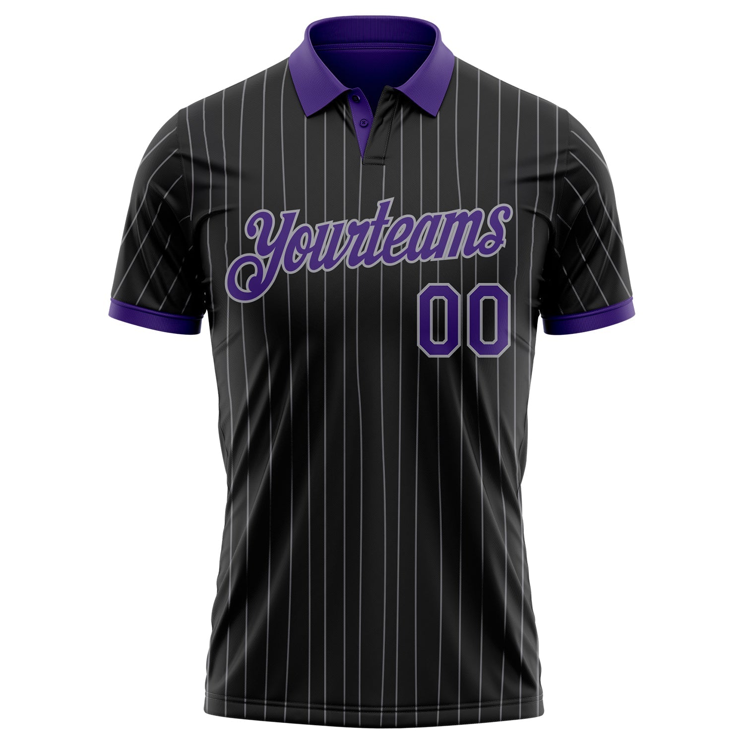Custom Black Gray Pinstripe-Purple Performance Polo Shirt view 2