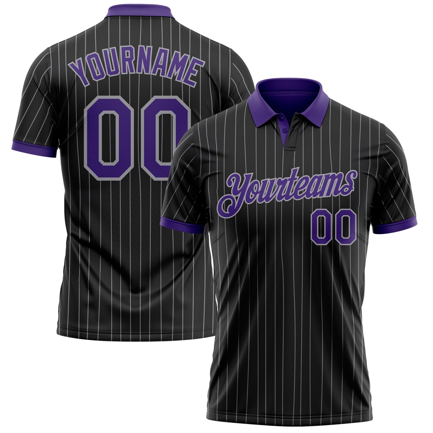 Custom Black Gray Pinstripe-Purple Performance Polo Shirt - Main View