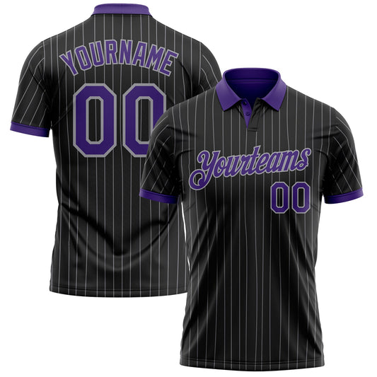 Custom Black Gray Pinstripe-Purple Performance Polo Shirt - Main View