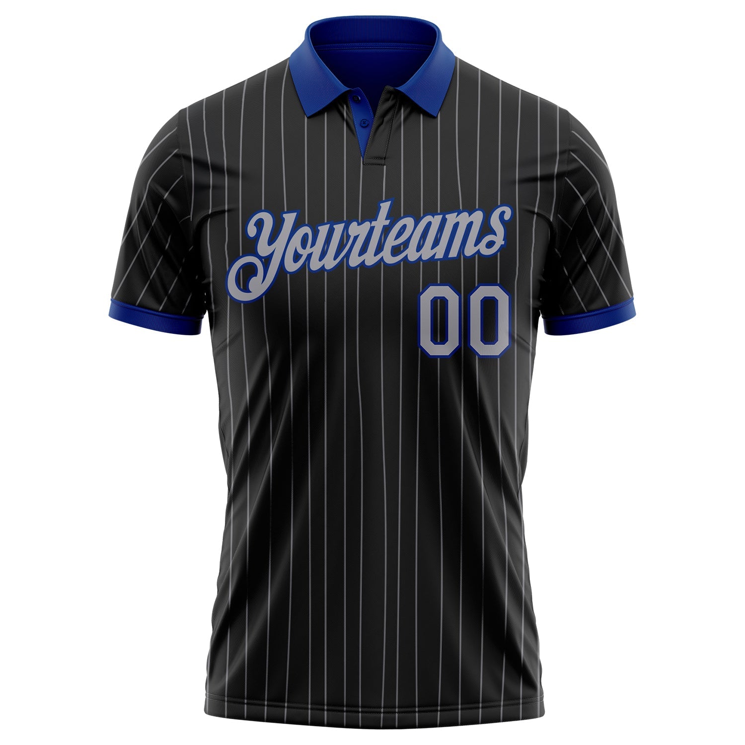 Custom Black Gray Pinstripe-Royal Performance Polo Shirt view 2