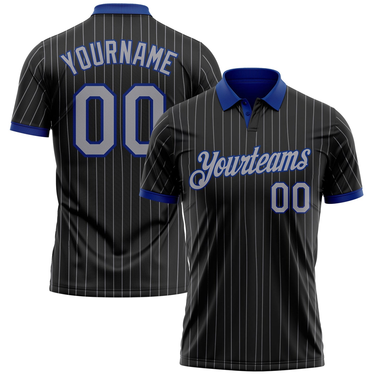 Custom Black Gray Pinstripe-Royal Performance Polo Shirt - Main View