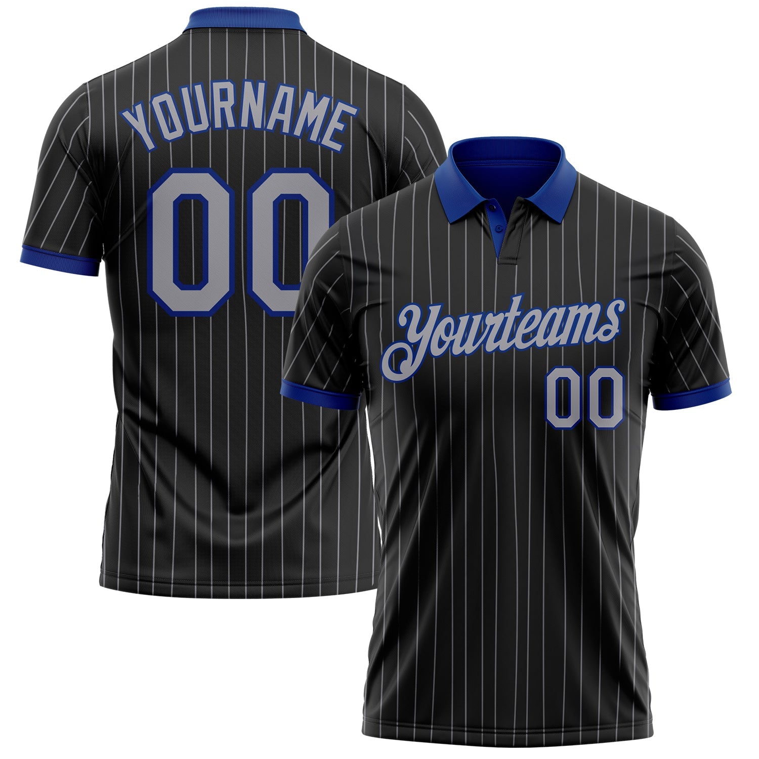 Custom Black Gray Pinstripe-Royal Performance Polo Shirt - Main View