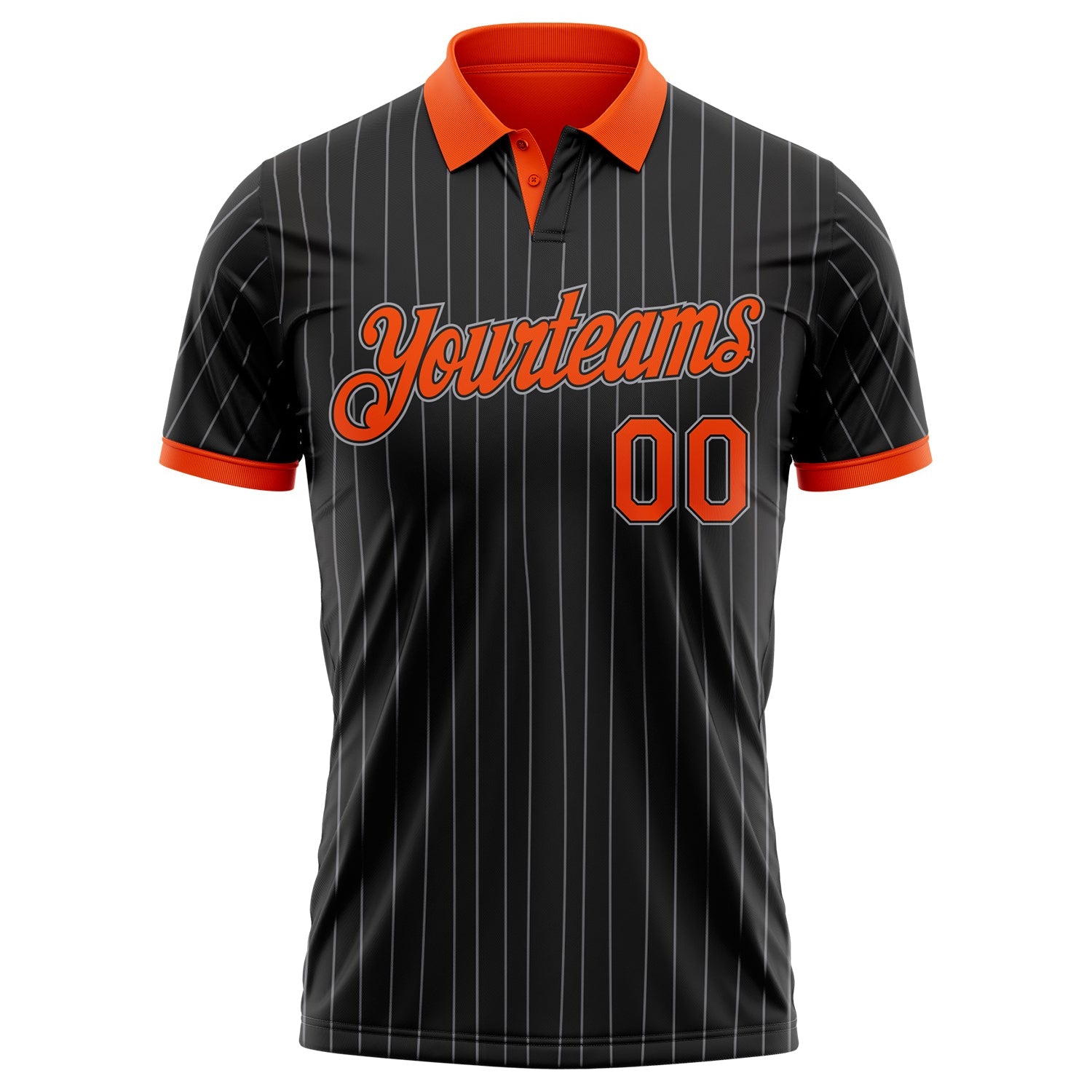 Custom Black Gray Pinstripe-Orange Performance Polo Shirt view 2