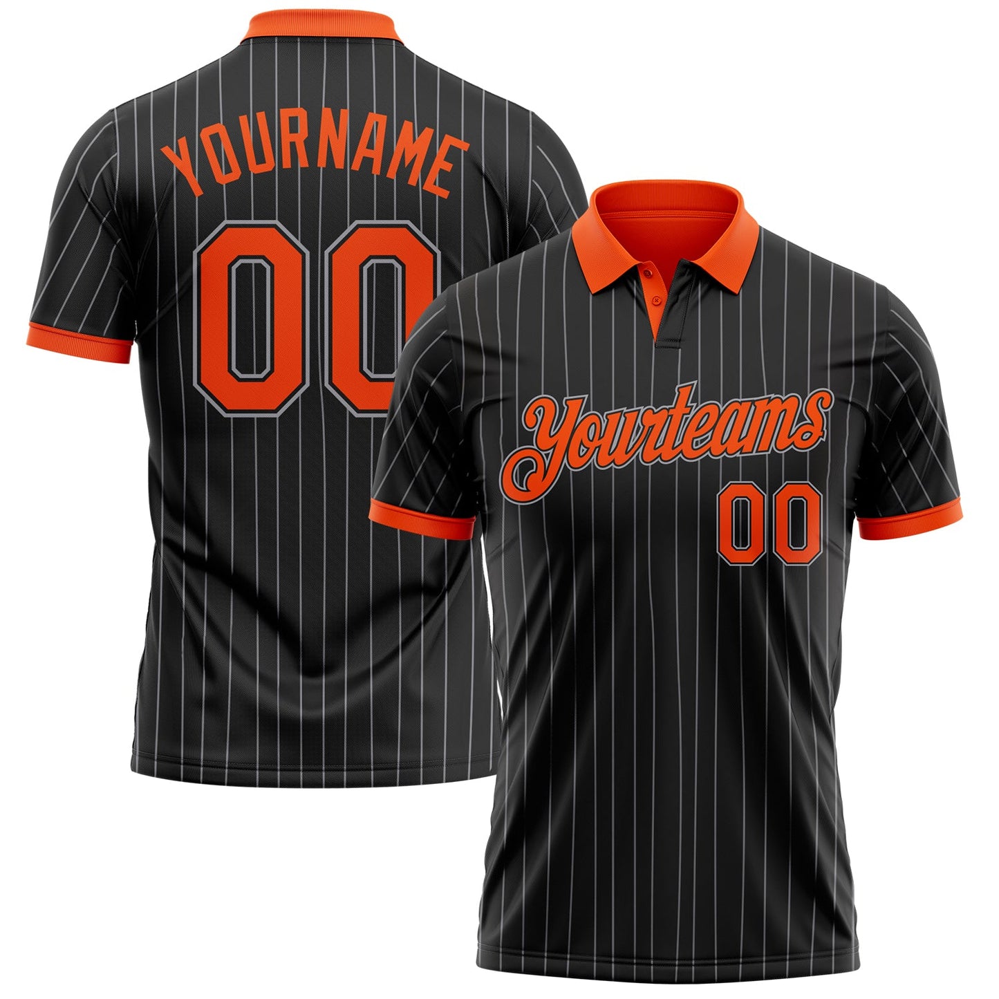 Custom Black Gray Pinstripe-Orange Performance Polo Shirt - Main View