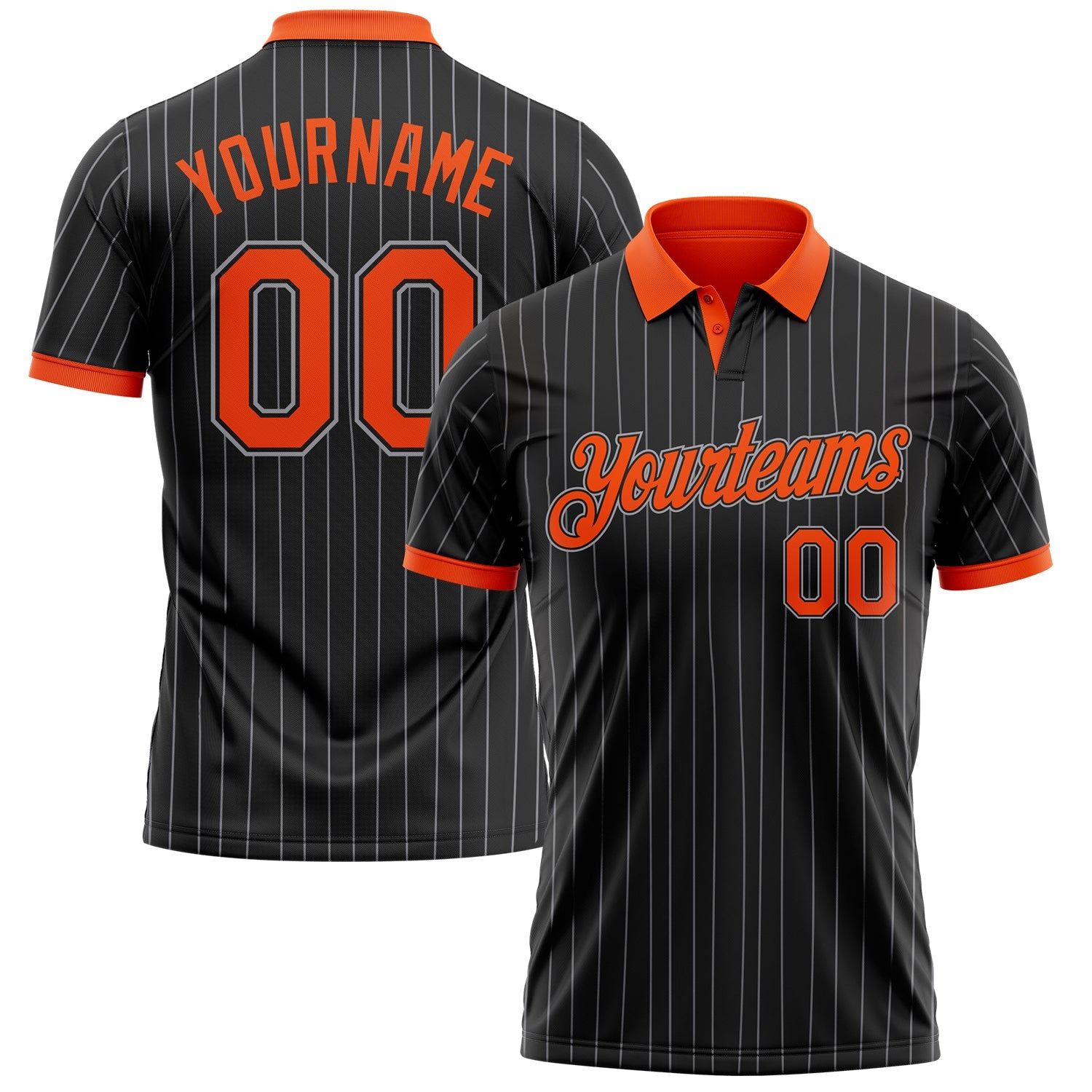 Custom Black Gray Pinstripe-Orange Performance Polo Shirt - Main View