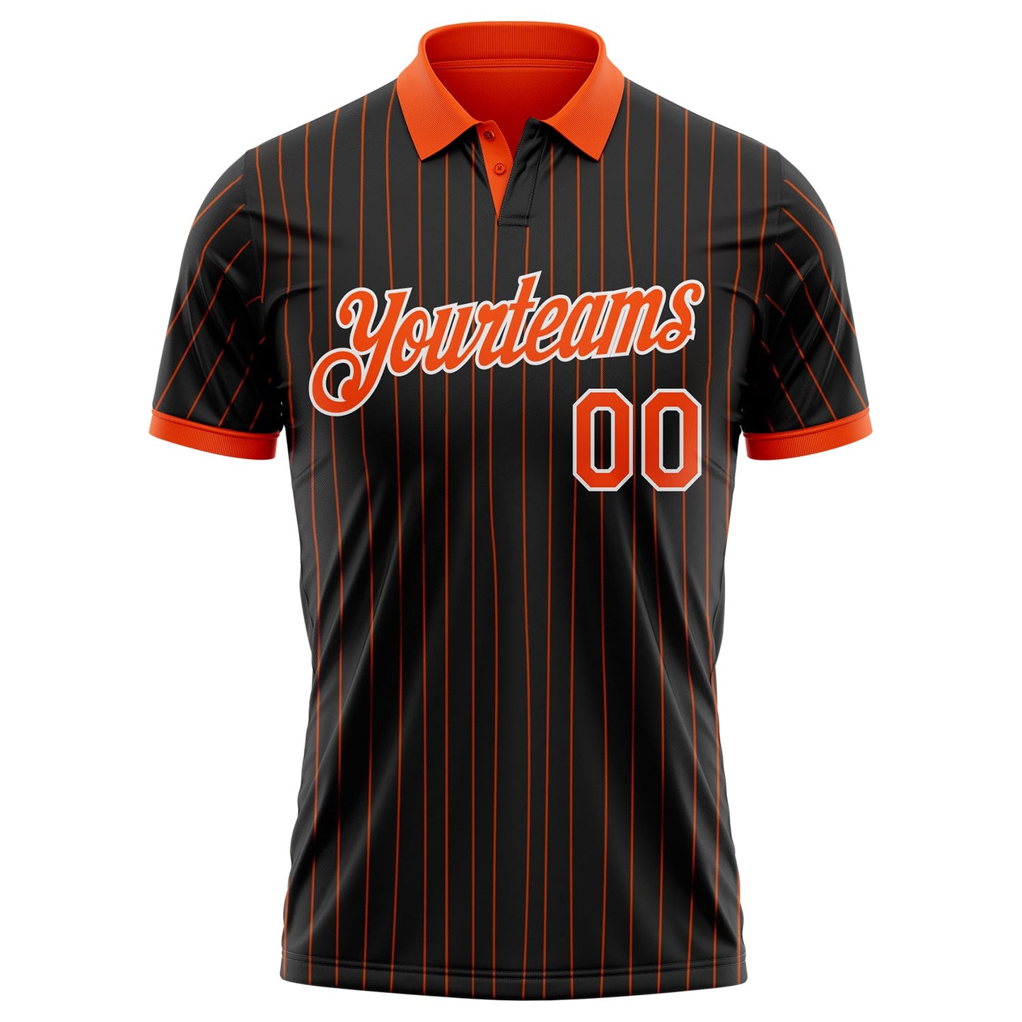 Custom Black Orange Pinstripe-White Performance Polo Shirt view 2