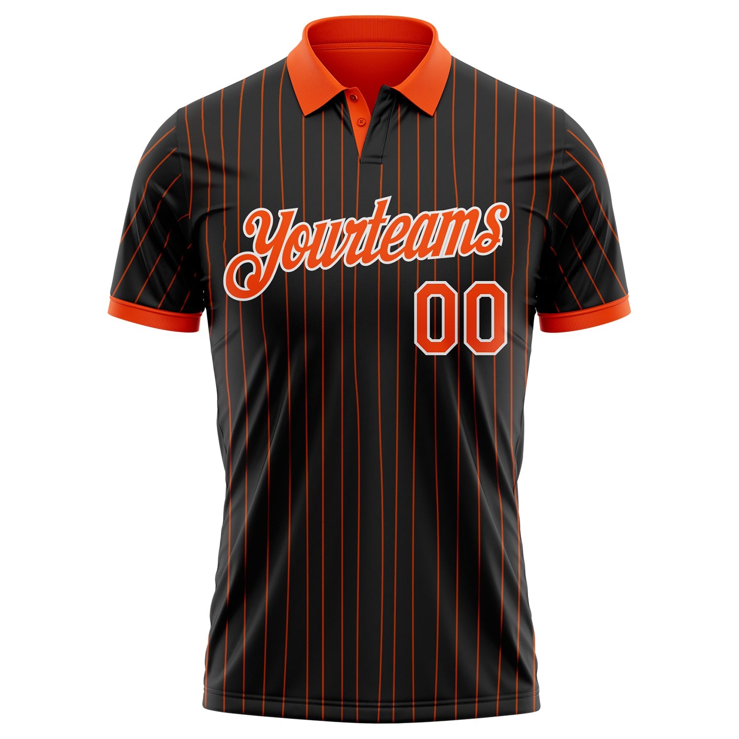 Custom Black Orange Pinstripe-White Performance Polo Shirt view 2