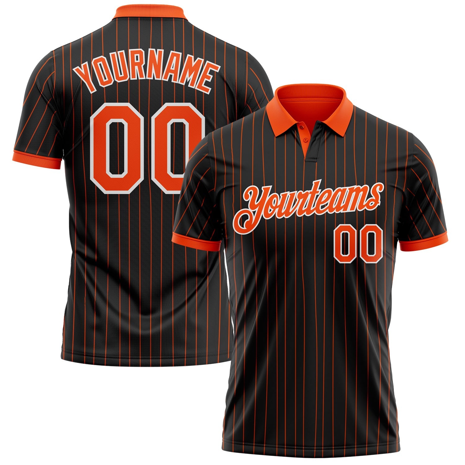 Custom Black Orange Pinstripe-White Performance Polo Shirt - Main View