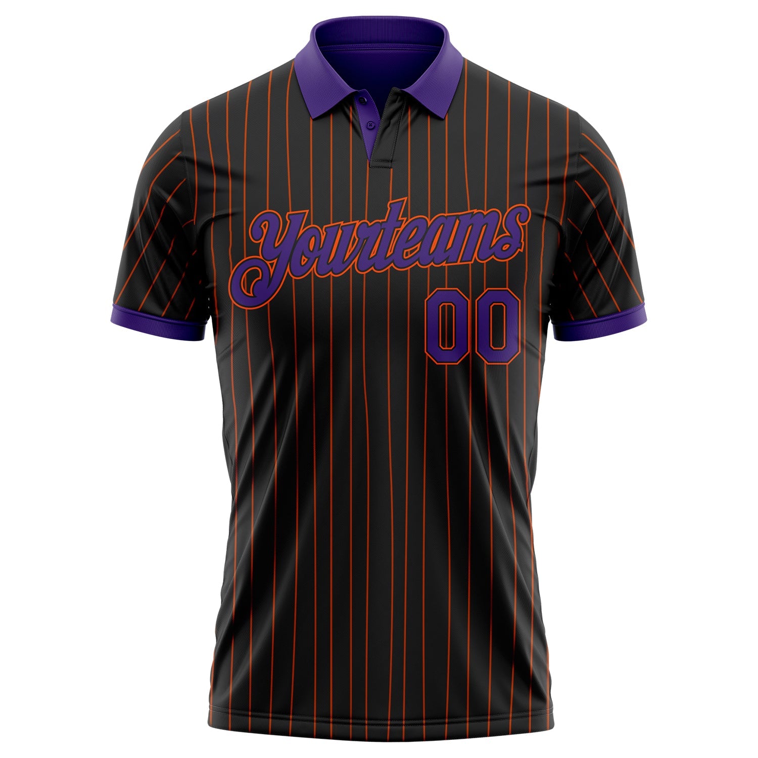 Custom Black Orange Pinstripe-Purple Performance Polo Shirt view 2