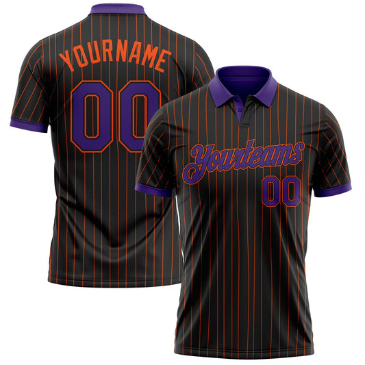 Custom Black Orange Pinstripe-Purple Performance Polo Shirt - Main View