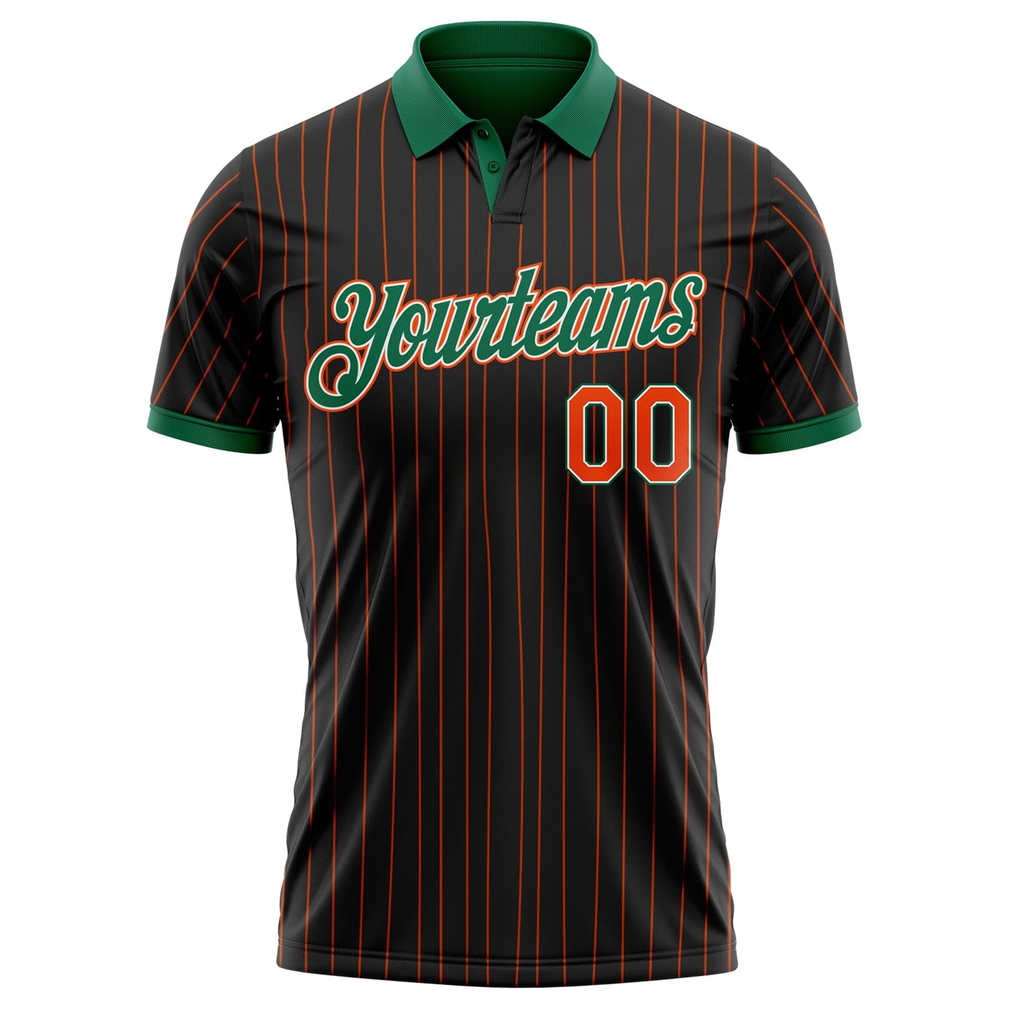 Custom Black Orange Pinstripe White-Kelly Green Performance Polo Shirt view 2