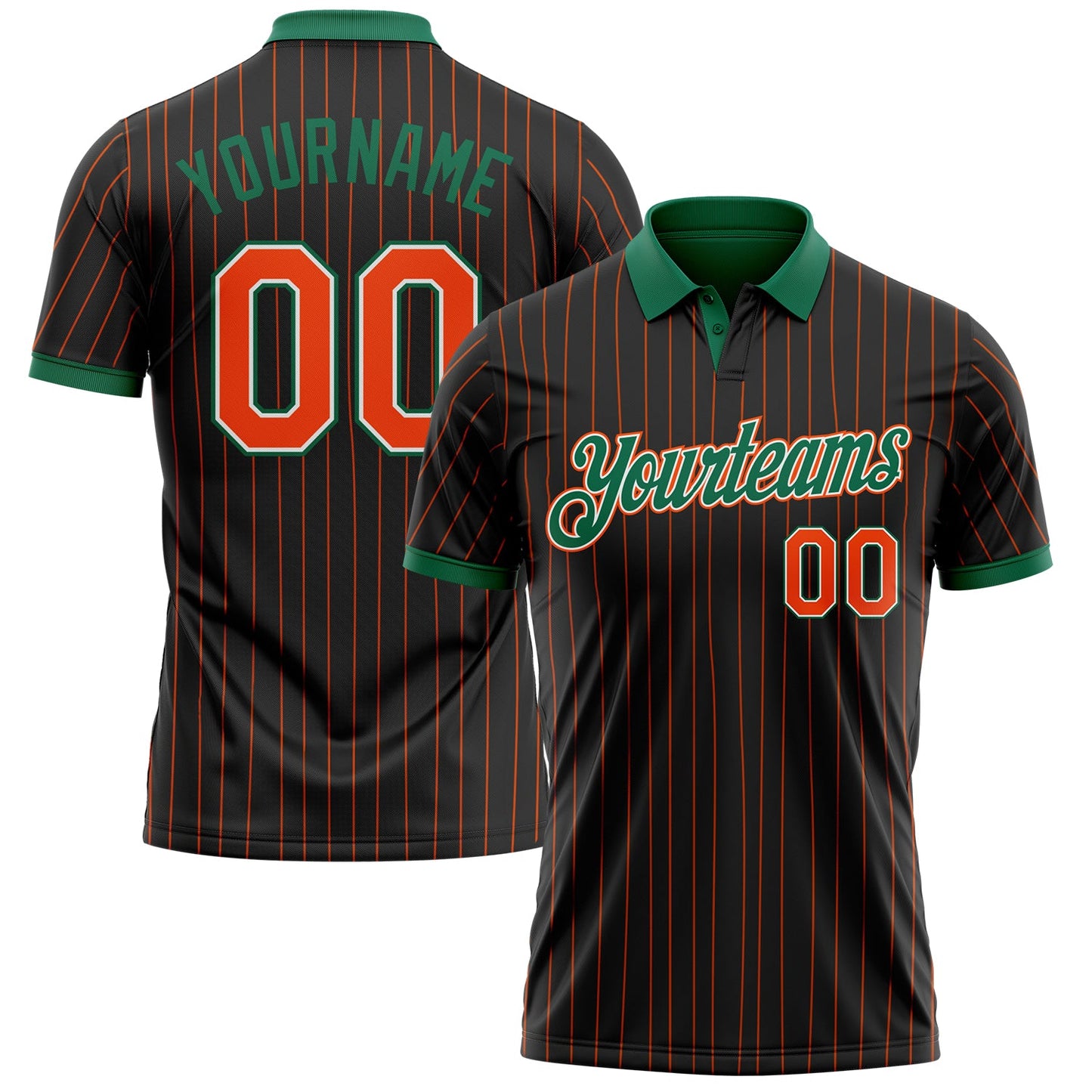 Custom Black Orange Pinstripe White-Kelly Green Performance Polo Shirt - Main View