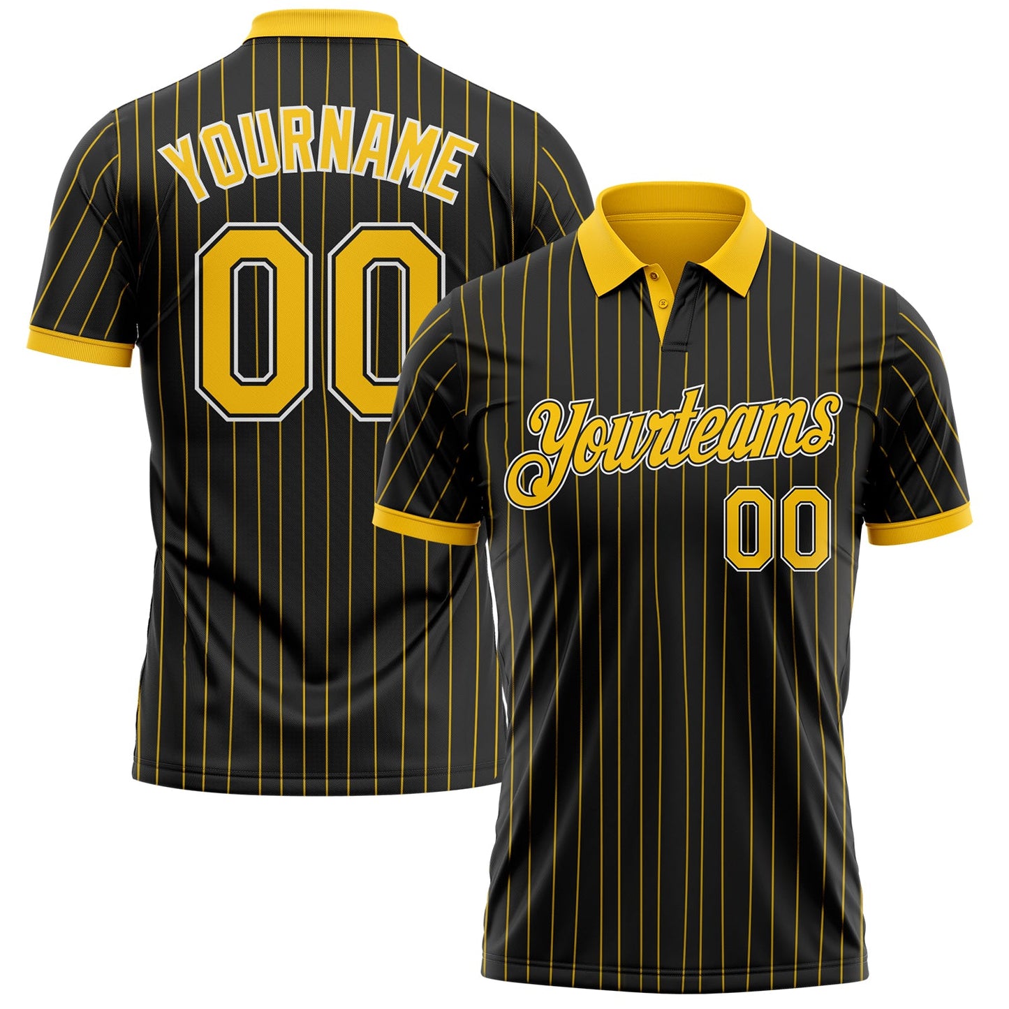 Custom Black Yellow Pinstripe-White Performance Polo Shirt - Main View