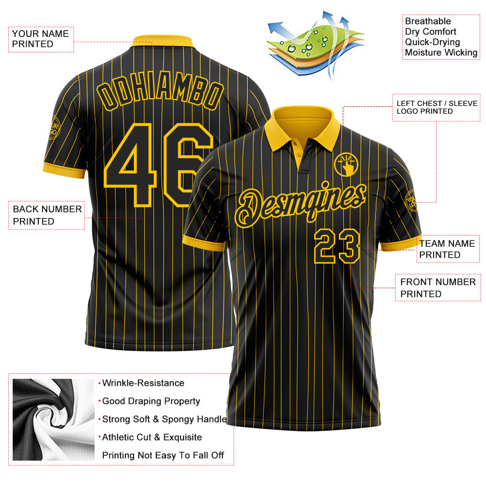 Custom Black Yellow Pinstripe-Yellow Performance Polo Shirt view 3