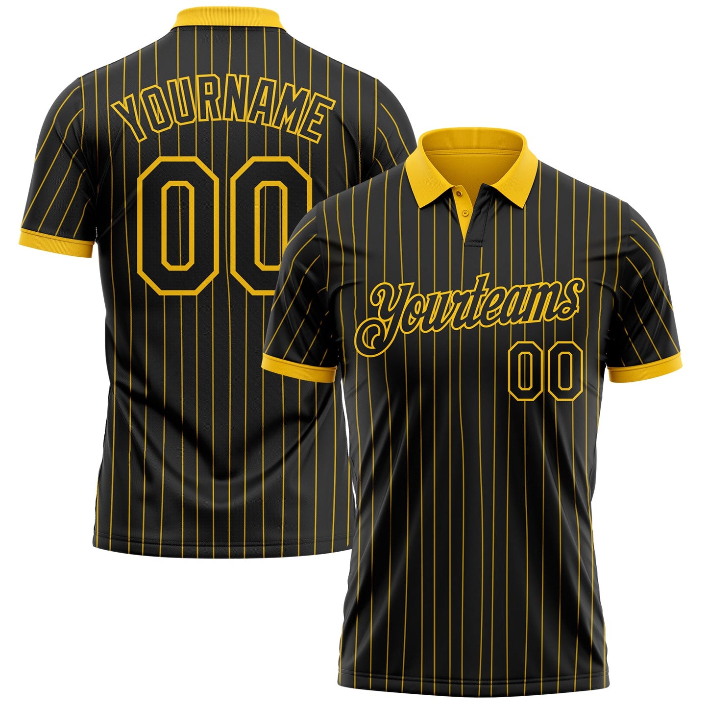 Custom Black Yellow Pinstripe-Yellow Performance Polo Shirt - Main View